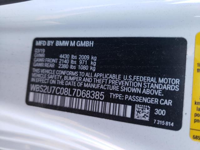 WBS2U7C08L7D68385 - 2020 BMW M2 COMPETITION WHITE photo 12