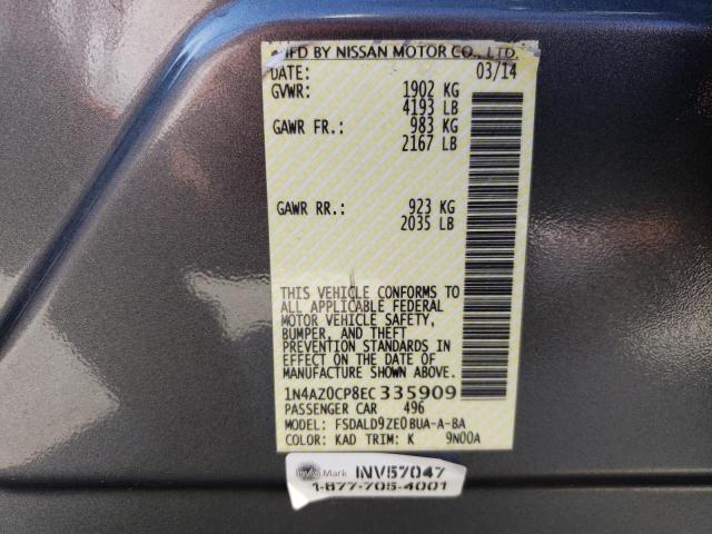 1N4AZ0CP8EC335909 - 2014 NISSAN LEAF S GRAY photo 12