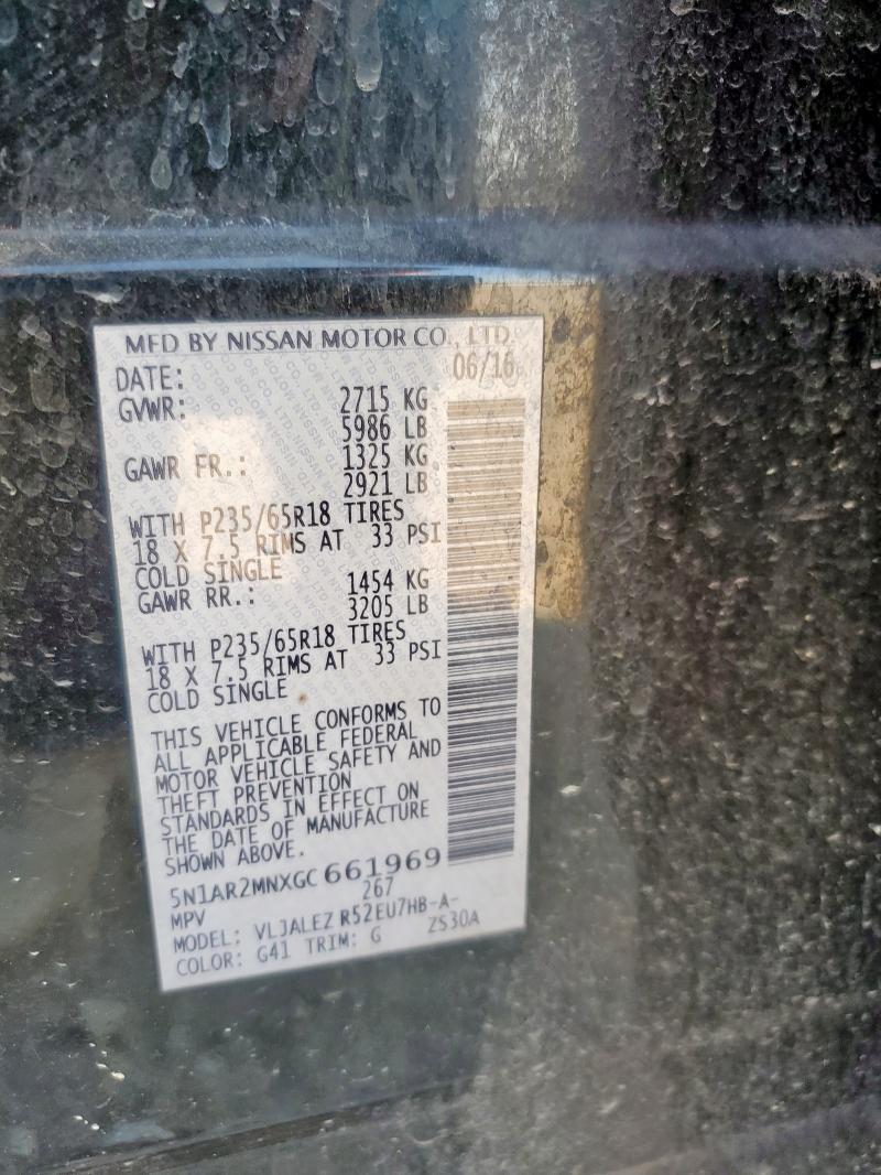 5N1AR2MNXGC661969 - 2016 NISSAN PATHFINDER S أسود صورة 13