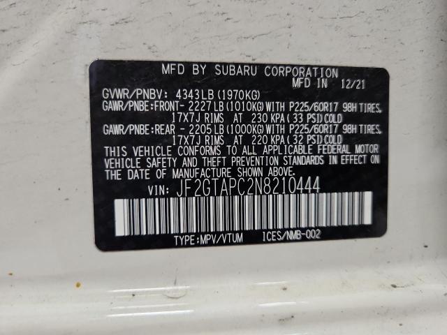 JF2GTAPC2N8210444 - 2022 SUBARU CROSSTREK PREMIUM 白色 照片 12