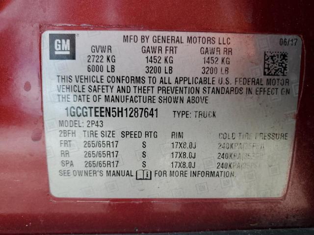 1GCGTEEN5H1287641 - 2017 CHEVROLET COLORADO ZR2 BURGUNDY photo 12