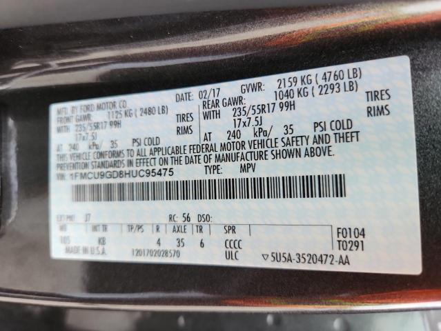 1FMCU9GD8HUC95475 - 2017 FORD ESCAPE SE CHARCOAL photo 13