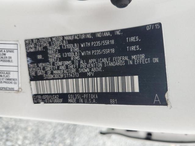 5TDDK3DC9FS114313 - 2015 TOYOTA SIENNA XLE WHITE photo 13