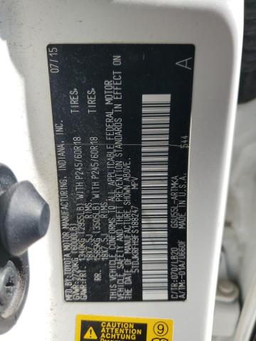5TDJKRFH9FS188247 - 2015 TOYOTA HIGHLANDER XLE WHITE photo 13