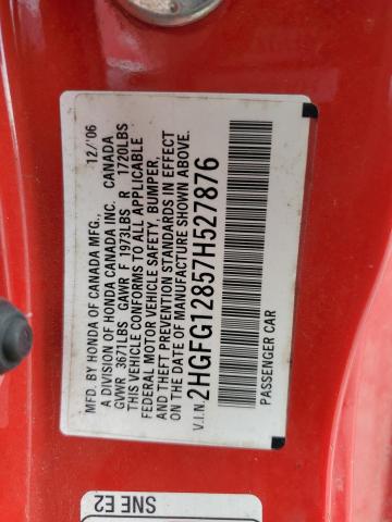 2HGFG12857H527876 - 2007 HONDA CIVIC EX RED photo 12