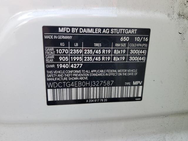 WDCTG4EB0HJ327587 - 2017 MERCEDES-BENZ GLA 250 Beyaz fotoğraf 14