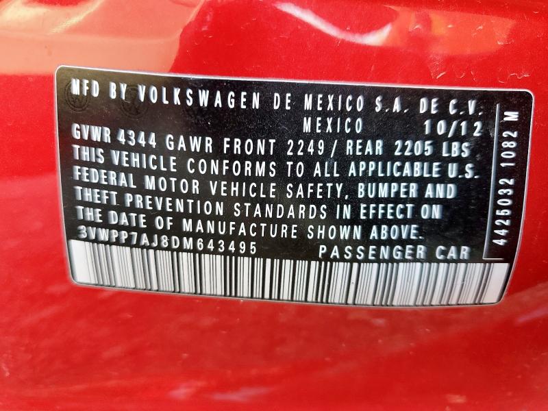 3VWPP7AJ8DM643495 - 2013 VOLKSWAGEN JETTA S წითელი ფოტო 13