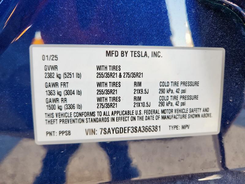7SAYGDEF3SA366381 - 2025 TESLA MODEL Y BLUE photo 13