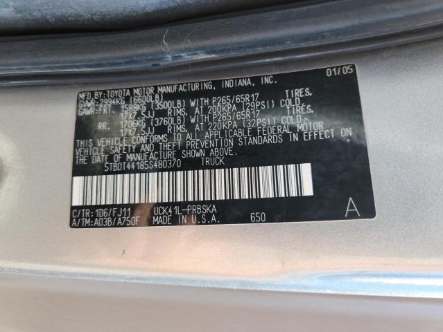 5TBDT44185S480370 - 2005 TOYOTA TUNDRA DOUBLE CAB SR5 SILVER photo 12