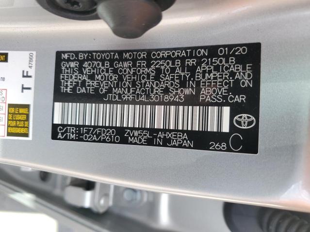 JTDL9RFU4L3018943 - 2020 TOYOTA PRIUS LE SILVER photo 12