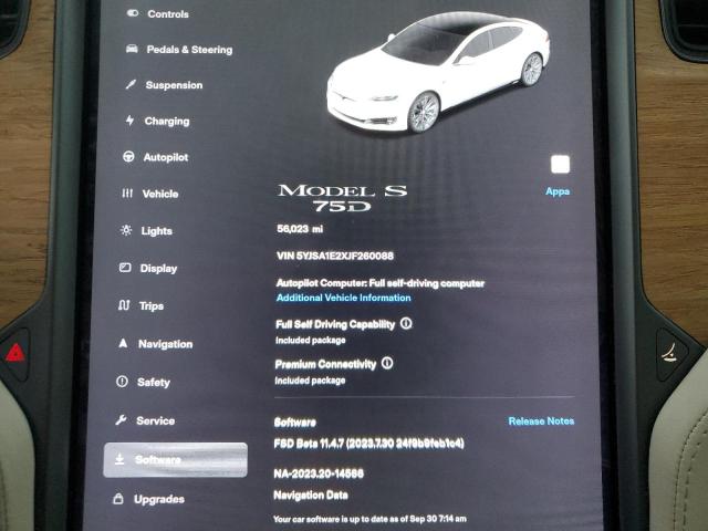 5YJSA1E2XJF260088 - 2018 TESLA MODEL S Սպիտակ լուսանկար 9