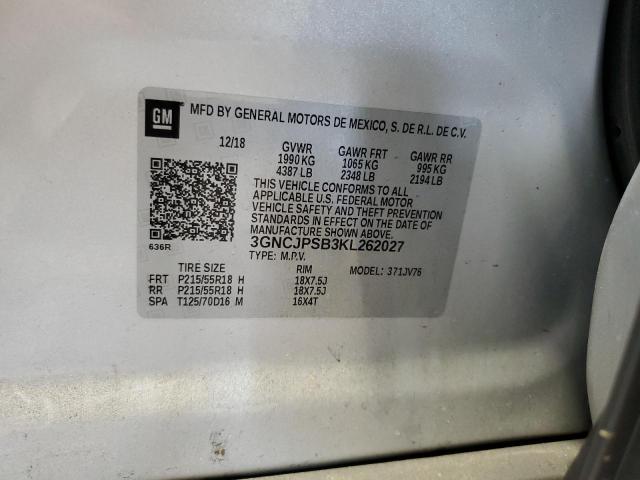 3GNCJPSB3KL262027 - 2019 CHEVROLET TRAX 1LT 银色 照片 13