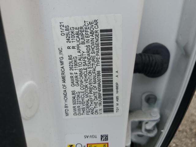 19UUB6F4XMA007886 - 2021 ACURA TLX TECHNOLOGY WHITE photo 12