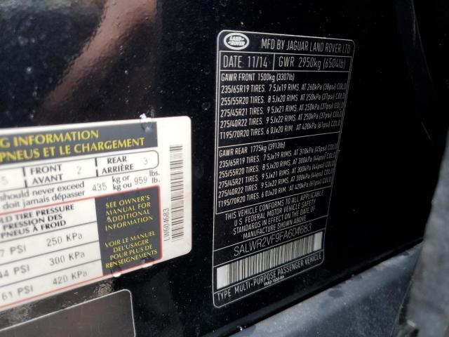 SALWR2VF9FA604683 - 2015 LAND ROVER RANGE ROVE HSE BLACK photo 13