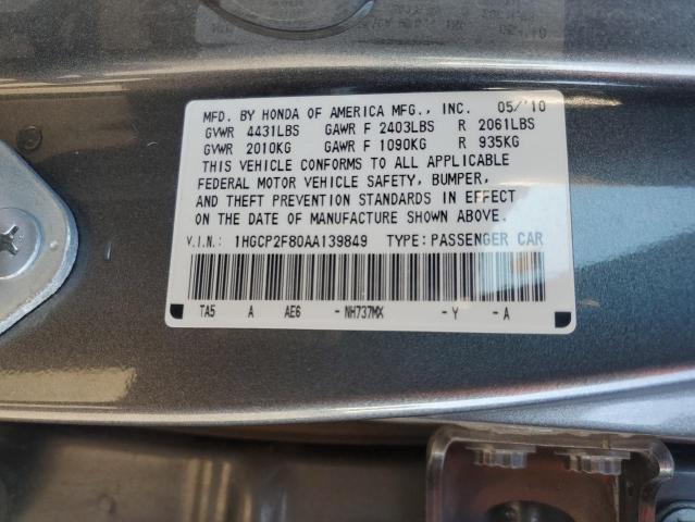 1HGCP2F80AA139849 - 2010 HONDA ACCORD EXL 灰色 照片 12