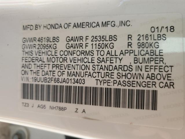 19UUB2F68JA013403 - 2018 ACURA TLX TECH+A WHITE photo 13