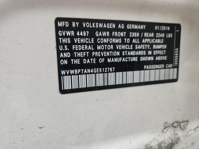 WVWBP7AN4GE512767 - 2016 VOLKSWAGEN CC BASE WHITE photo 12