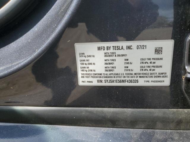 5YJSA1E56MF436326 - 2021 TESLA MODEL S Grau Foto 12