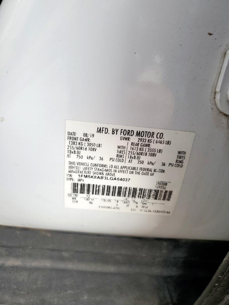 1FM5K8AB3LGA64037 - 2020 FORD EXPLORER POLICE INTERCEPTOR თეთრი ფოტო 14