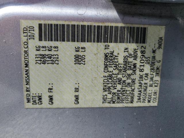 1N4AA5AP1BC810982 - 2011 NISSAN MAXIMA S 银色 照片 13