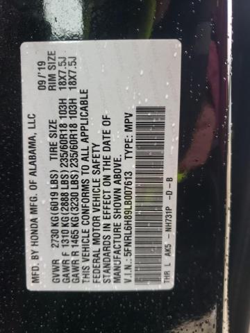 5FNRL6H89LB007613 - 2020 HONDA ODYSSEY TOURING BLACK photo 13