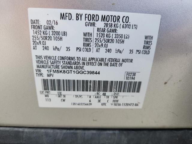 1FM5K8GT1GGC39844 - 2016 FORD EXPLORER SPORT SILVER photo 14