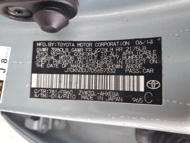 JTDKN3DU7D5657332 - 2013 TOYOTA PRIUS TEAL photo 12