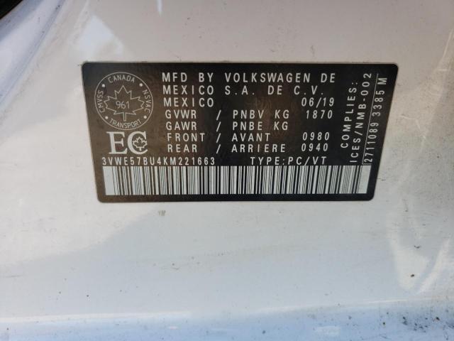 3VWE57BU4KM221663 - 2019 VOLKSWAGEN JETTA SEL 白色 照片 12