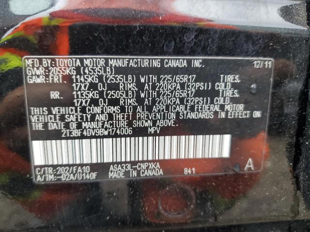 2T3BF4DV9BW174006 - 2011 TOYOTA RAV4 黑色 照片 12