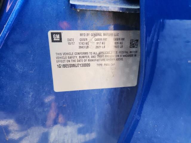 1G1BE5SM6J7130809 - 2018 CHEVROLET CRUZE LT ლურჯი ფოტო 12