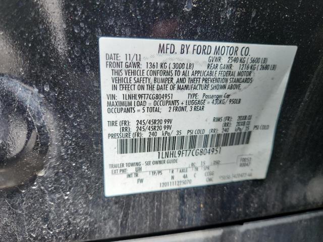 1LNHL9FT7CG804951 - 2012 LINCOLN MKS BLACK photo 12