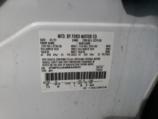 2FMPK3J94MBA06925 - 2021 FORD EDGE SEL 白色 照片 13