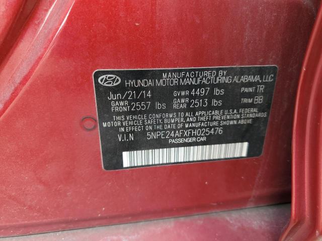 5NPE24AFXFH025476 - 2015 HYUNDAI SONATA SE RED photo 12