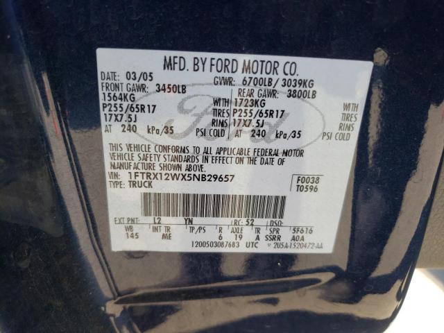 1FTRX12WX5NB29657 - 2005 FORD F150 ლურჯი ფოტო 12