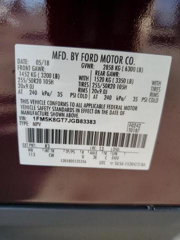 1FM5K8GT7JGB83383 - 2018 FORD EXPLORER SPORT ბურგუნდია ფოტო 14