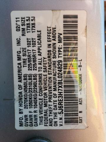 5J6RE3H7XBL024829 - 2011 HONDA CR-V EXL SILVER photo 13