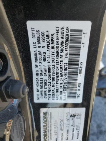 19XFC1F77HE015724 - 2017 HONDA CIVIC EXL BLACK photo 13