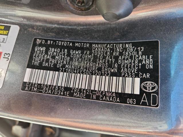 2T1BU4EE5DC120123 - 2013 TOYOTA COROLLA BASE Grafit foto 12