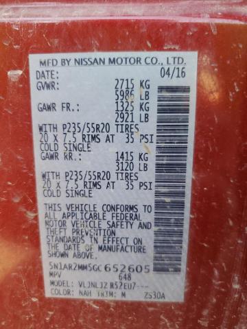 5N1AR2MM5GC652605 - 2016 NISSAN PATHFINDER S RED photo 13
