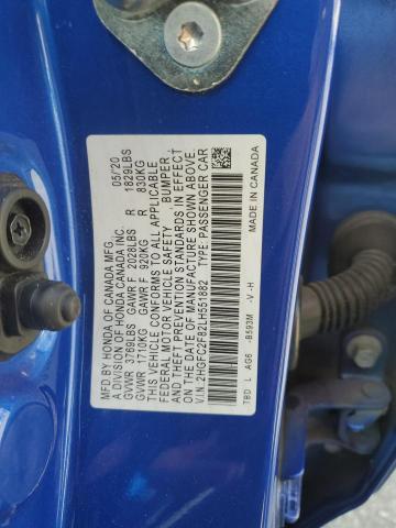 2HGFC2F82LH551882 - 2020 HONDA CIVIC SPORT BLUE photo 12