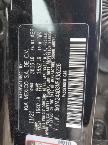 3KPA24AD3NE438226 - 2022 KIA RIO LX BLACK photo 13