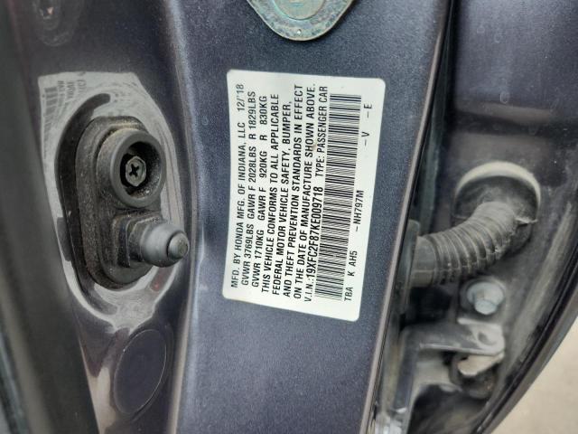 19XFC2F87KE009718 - 2019 HONDA CIVIC SPORT Gris photo 12