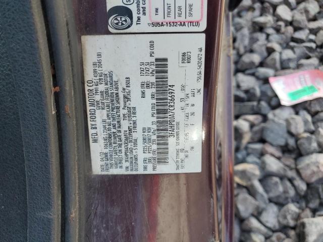 3FAHP0JA7CR366974 - 2012 FORD FUSION SEL BURGUNDY photo 12