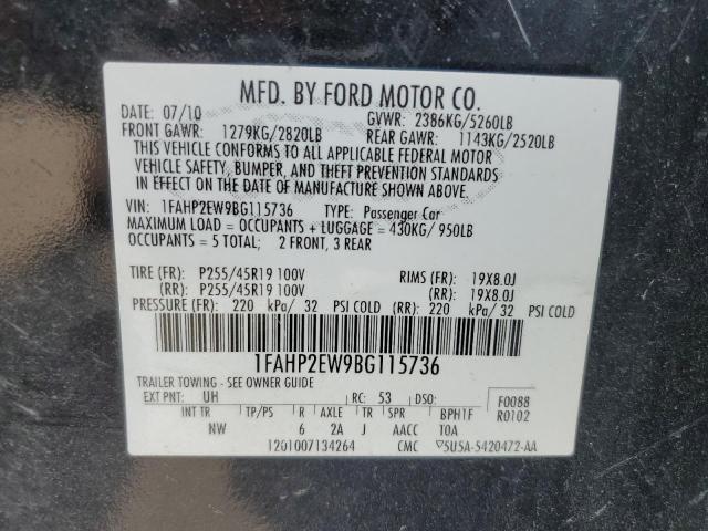 1FAHP2EW9BG115736 - 2011 FORD TAURUS SEL CHARCOAL photo 12