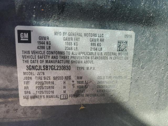 3GNCJLSB7GL230830 - 2016 CHEVROLET TRAX 1LT GRAY photo 13