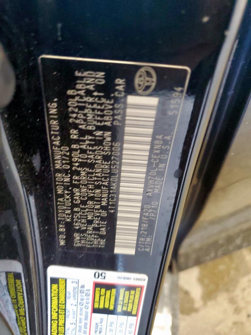 4T1C31AK0LU527006 - 2020 TOYOTA CAMRY LE BLACK photo 13