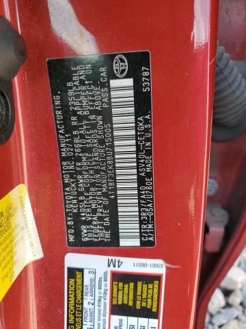 4T1BF3EK8BU715005 - 2011 TOYOTA CAMRY BASE RED photo 12