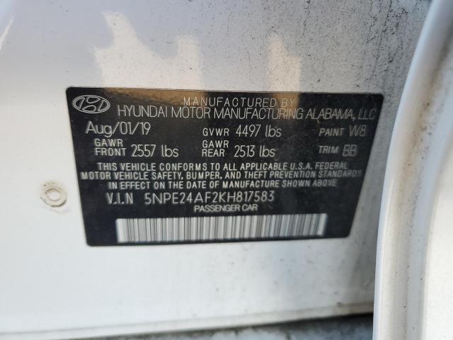 5NPE24AF2KH817583 - 2019 HYUNDAI SONATA SE WHITE photo 13