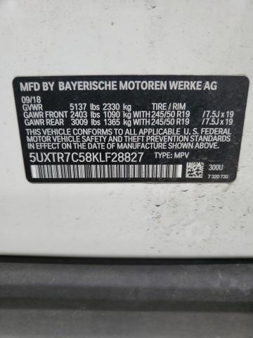 5UXTR7C58KLF28827 - 2019 BMW X3 SDRIVE30I WHITE photo 13
