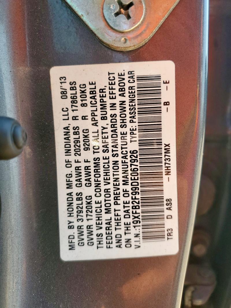 19XFB2F99DE067926 - 2013 HONDA CIVIC EXL Boz foto 13